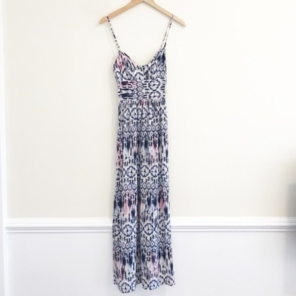 Amanda Uprichard Blue, White & Pink Printed Maxi Dress